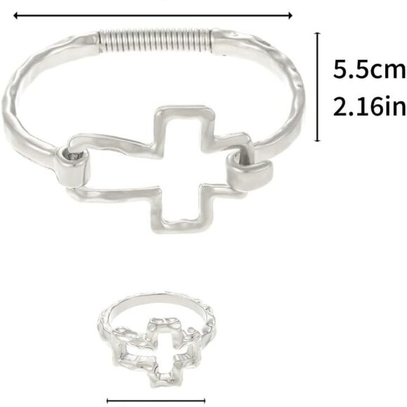 Elegant 16K Gold Heart Bracelet Ring Set for Women - Silver, Adjustable, Chunky - Picture 5 of 6